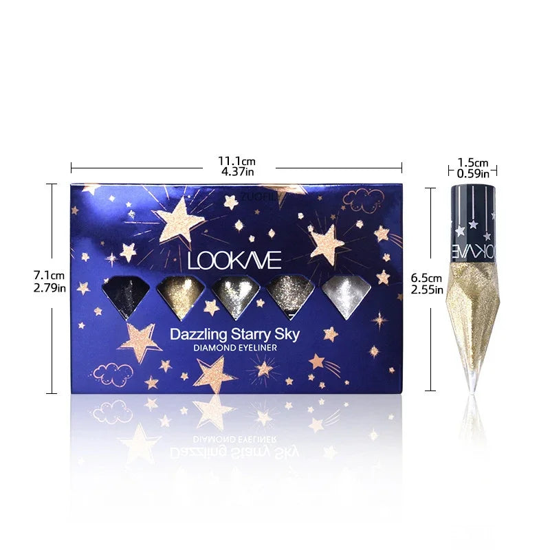 New 5pcs Five-Colors Diamond Glitter Liquid Eyeliner Durable Waterproof Easy to Wear Shimmer Eye Pencil Makeup Beauty Cosmetics Qme