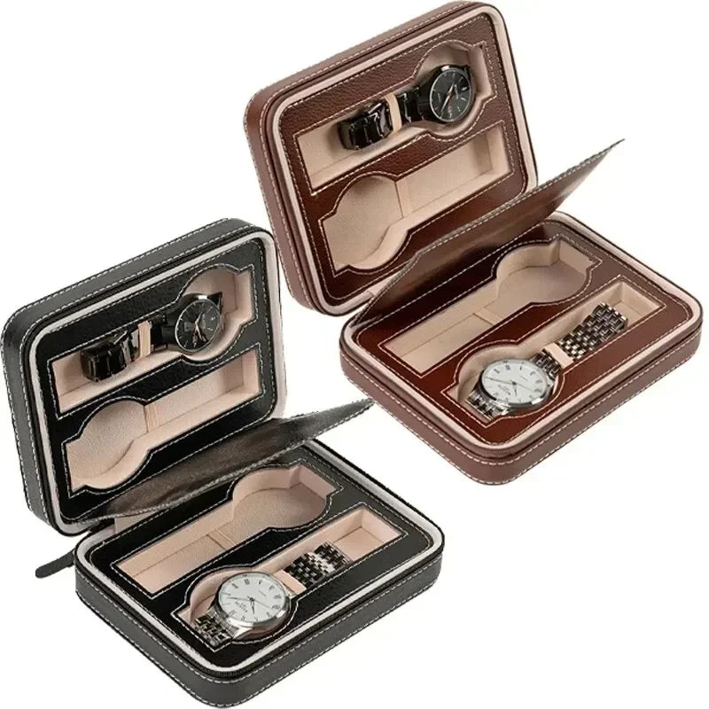 New Travel Dustproof Embedded Watch Box Zipper Portable PU Leather Storage Case Watch Display Box For Trips And Gifts Qme