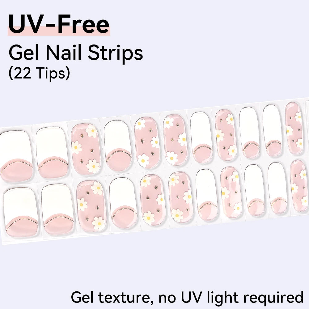 22Tips French Red Heart Kiss UV-Free Gel Nail Stickers Glitter Flower