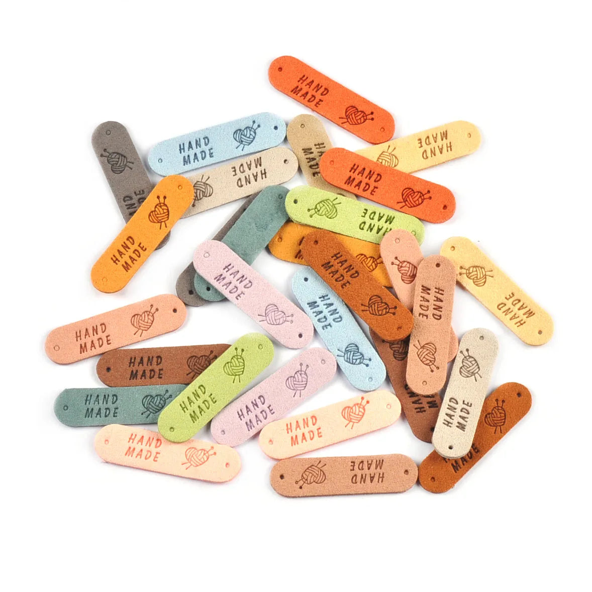 20Pcs 4.5x1.2cm 15Colors Mixed Leather Embossed Labels Sewing Accessories 2holes Garment Tag Handmade DIY Clothes Material c4017 Qme