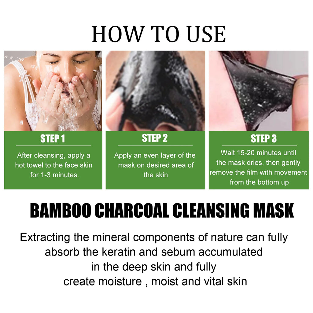 Bamboo Charcoal Facial Blackhead Remover Mask Deep Cleansing Shrink Pore Nose Black Dots Peel off Remove Stickers Skin Care Qme