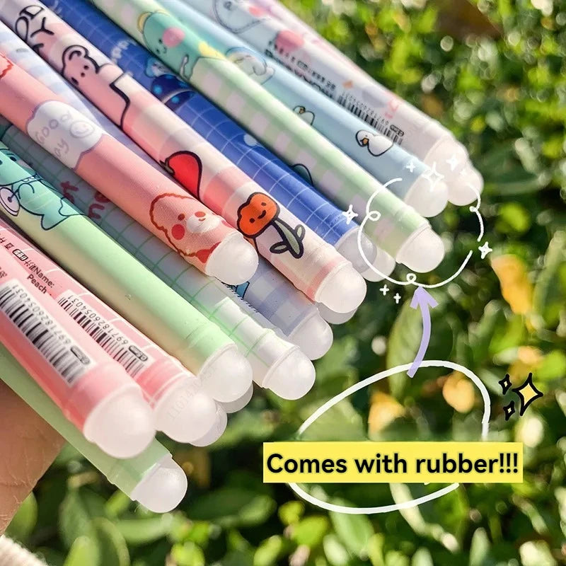 20Pcs/set Kawaii Erasable Gel Pen 0.5mm Blue Washable Handle Cute Cartoons Erasable Pen for School Pen Liquid Ballpoint Pen Qme