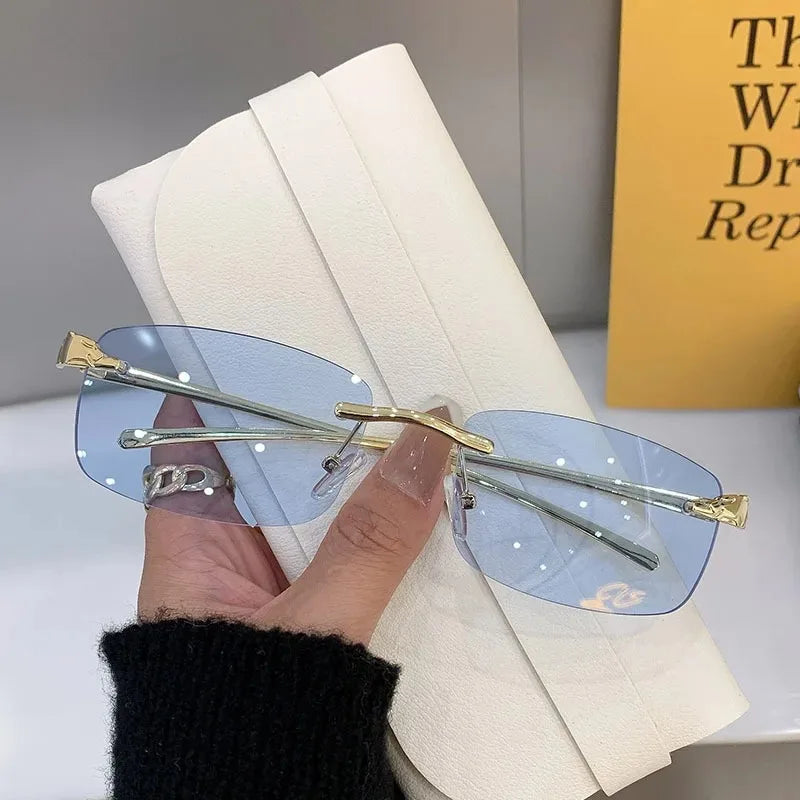 New Rectangle Vintage Rimless Square Sunglasses Classic Casual Sun Glasses UV400 Cut Edge Frameless Sunglasses Qme