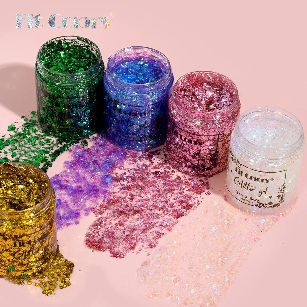 100ml Glitter Gel Eye Shadow Liquid Face Body Large Sequin Gel Multifunctional Colorful Loose Sequins Cream Party Decoration Qme