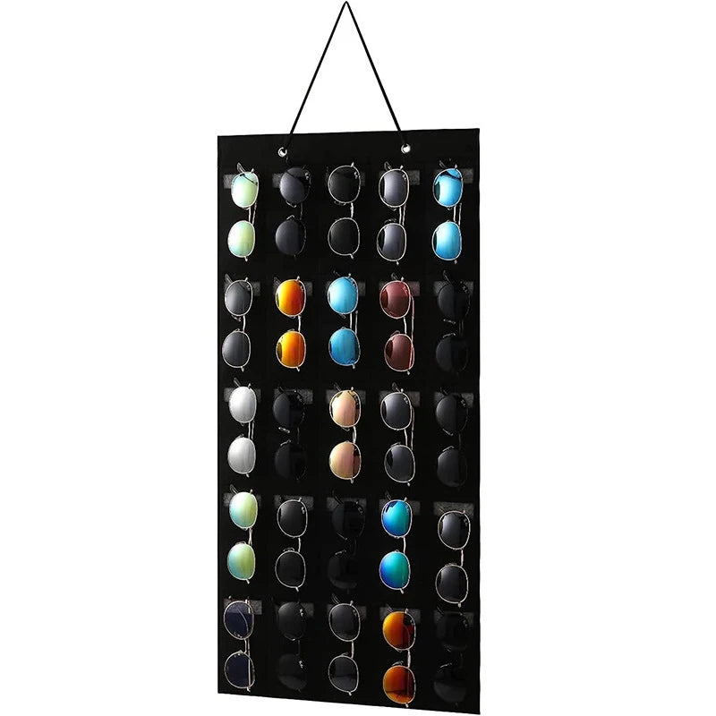 Wall Display 25 Slots Sunglasses Organizer Storage Sturdy Rope Felt Qme Black