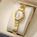 Golden oval thin steel strip women's simple strip scale retro small watch, no gift box included Qme Gold Without Box