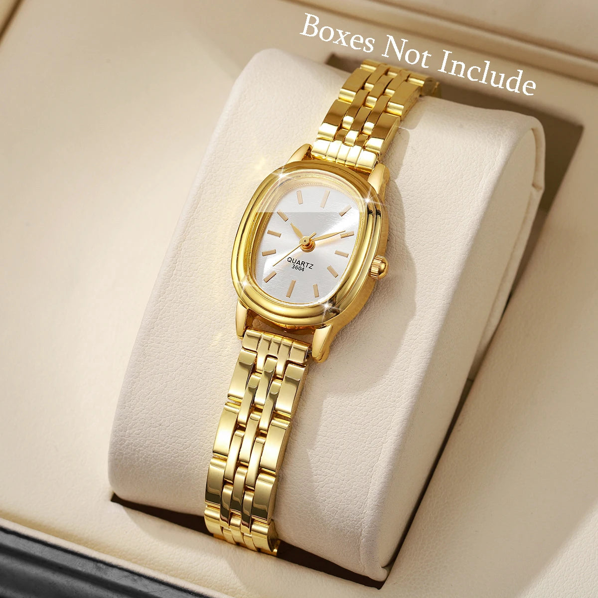 Golden oval thin steel strip women's simple strip scale retro small watch, no gift box included Qme Gold Without Box