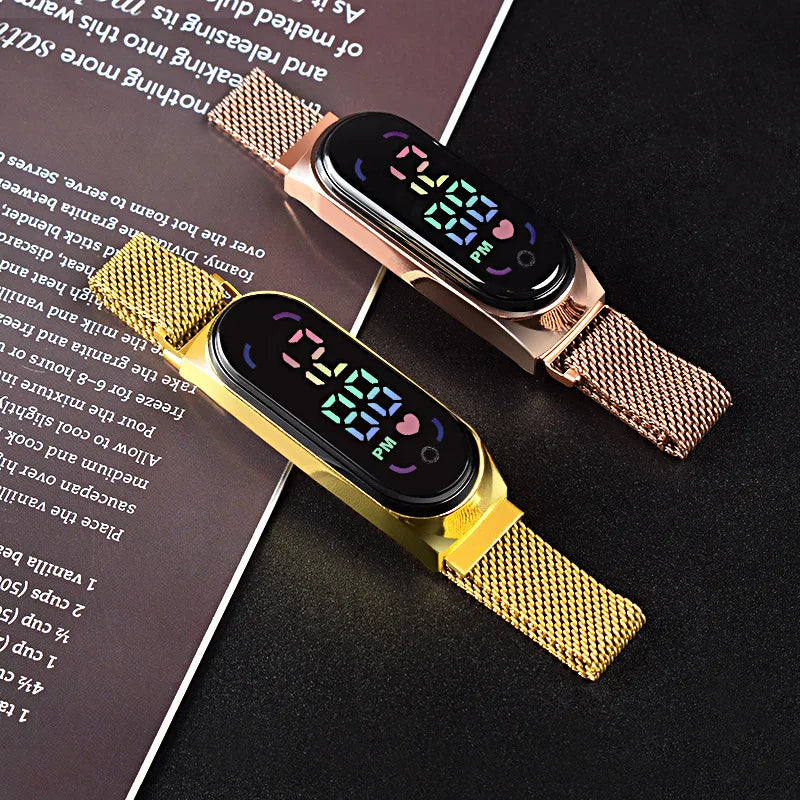 New Magnetic LED Electronic Watch, Student Sports Alloy Bracelet, Gift Children's Electronic Watch Qme
