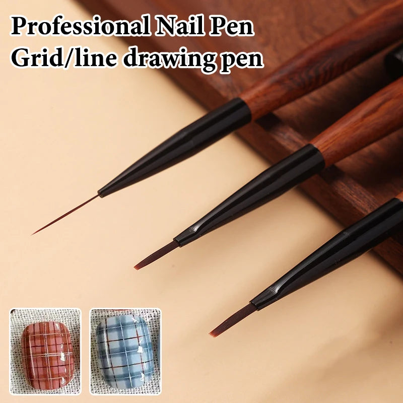 Nail Art Brush Checker Sandalwood Drawing Painting Long Line Tool Qme
