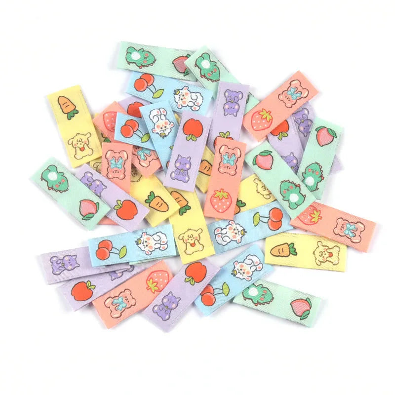 50Pcs Colorful Mixed Animal Fruit Embroidery Colth Labels Kid Garment Washable Care Tags Sewing Accessories Crafts DIY Supplies Qme random mixed