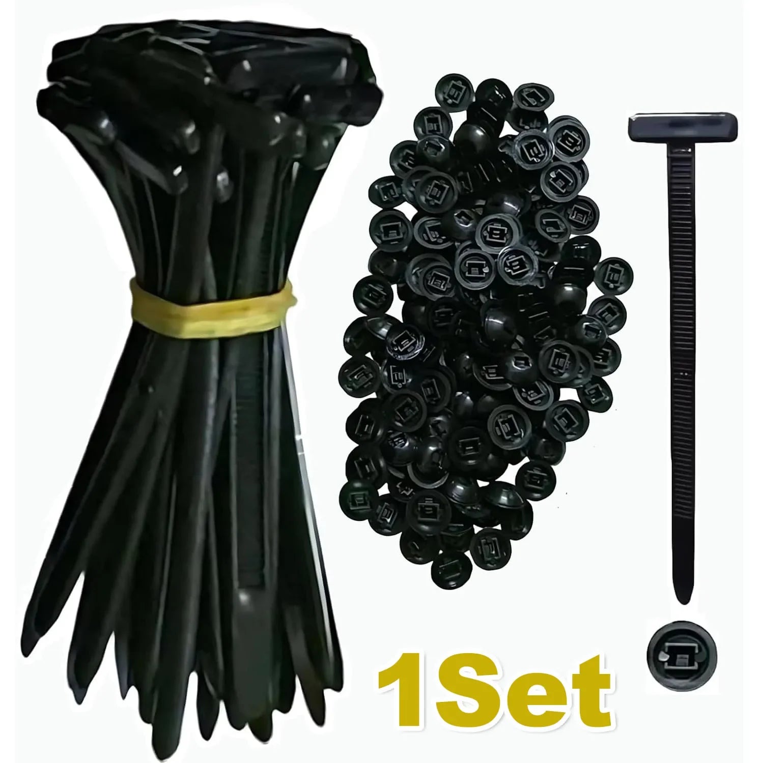 300PCS Nylon Universal Cable Tie Buckle Heavy Duty Self-Locking Zip Ties Holder with Pin Fasteners Car Body UV Resistant Zipties Qme 1SET