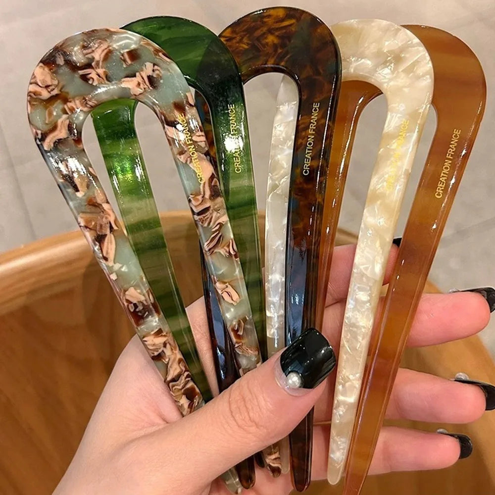 U Shaped Hair Stick Vintage French Hair Pin Women Acetate Hair Accessories DIY Retro Hairstyle Tool New Hair Clips 2025 New Qme