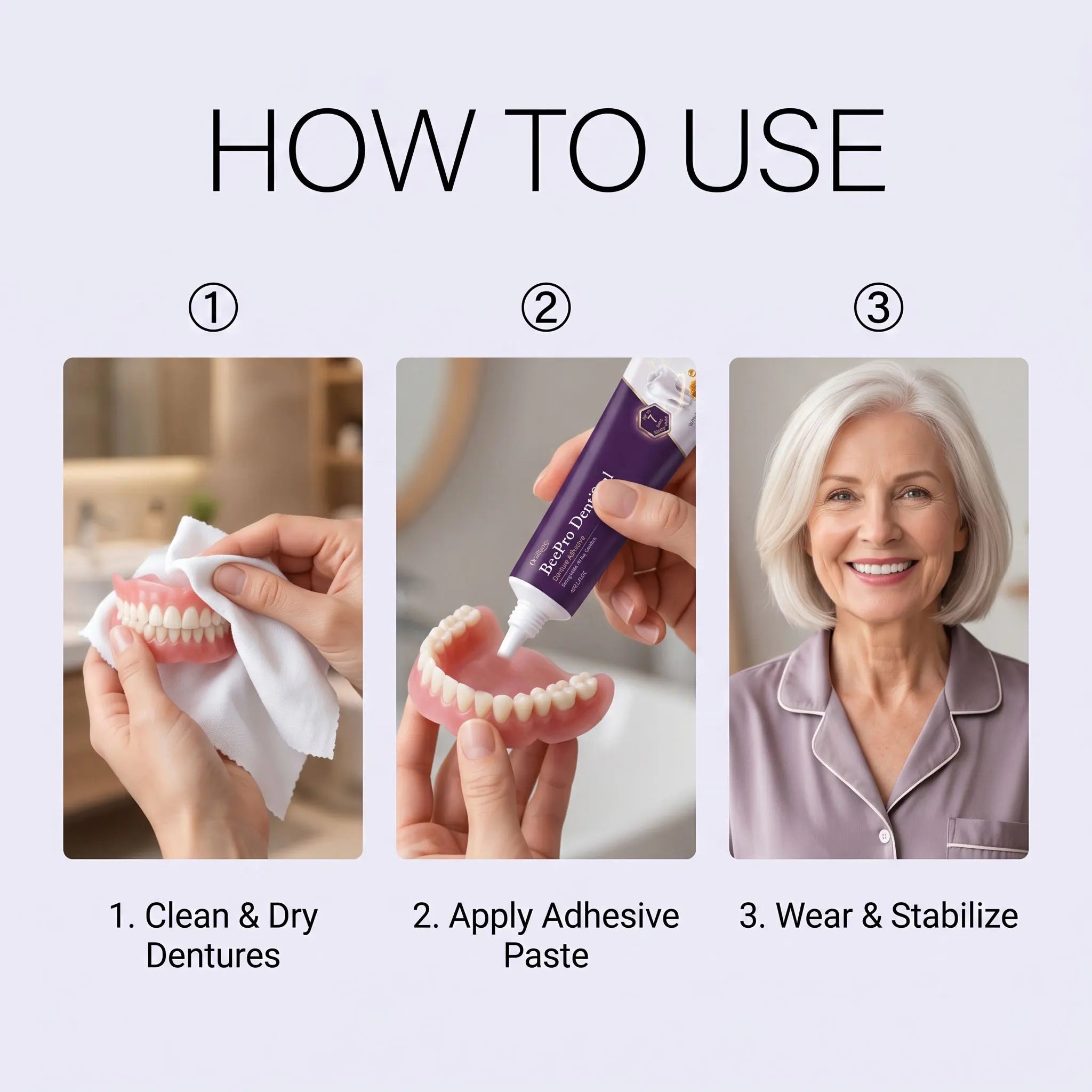 Oralhoe Beepro Dentiseal Denture Adhesive Long-Lasting Hold Gap Filling Smooth Flavor Free Gentle Gum Care Dentures Fixing Cream Qme