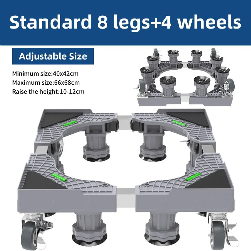 Washing Machine Mobile Bracket Wave Wheel Drum Universal Lifting Multifunctional Shock-absorbing and Height Increasing Base Pad Qme 8 legs- 4 wheels