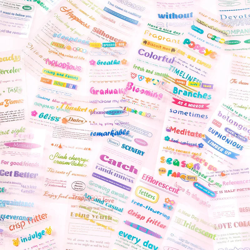 24/50 Pcs Whisper Series English Film Cutting Sticker Book Colorful Basic Handbook DIY Decorative Aesthetic Stationery Stickers Qme