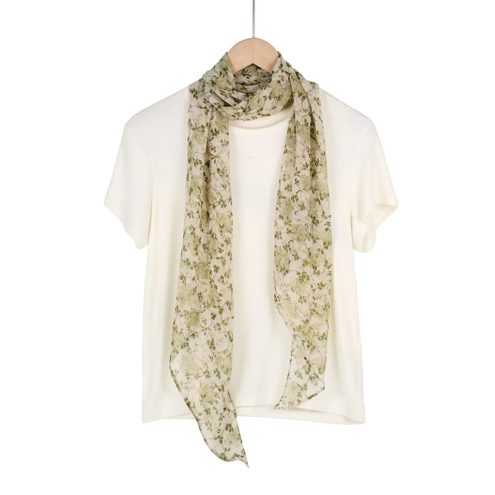 Retro Ribbon Leopard Print Scarf Flower Dressing Decoration Scarf Headband French Style Thin Long Scarves Spring Summer Qme Style H
