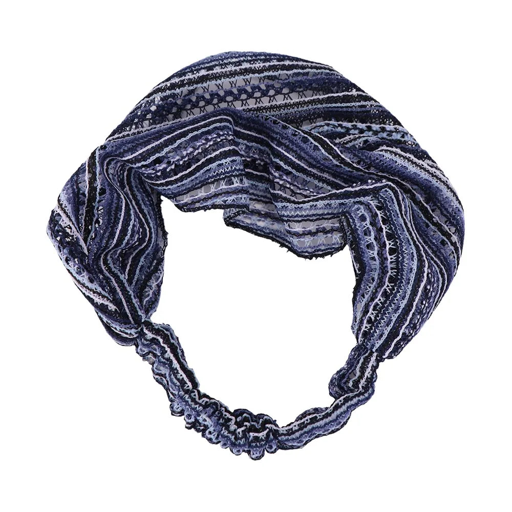 Retro Pearl Women Head Wraps Multicolor Wide-brimmed Turban Headband Qme blue