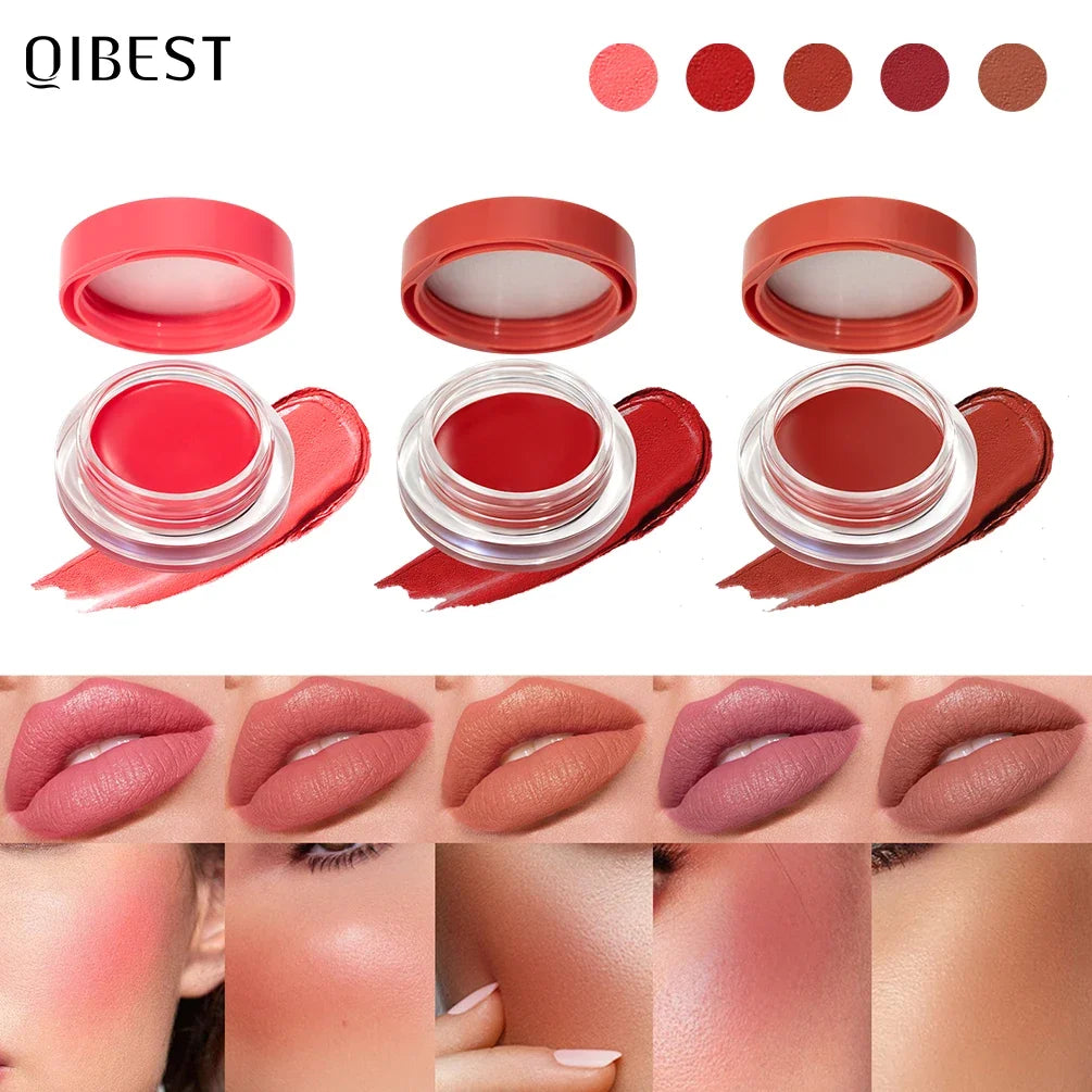 QIBEST Multi-Use 3 In 1 Makeup Lipstick Blusher Lightweight Mousse Cream For Eyes Lasting Lip Mud Face Blush Beauty Cosmetics Qme