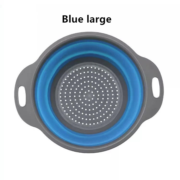Foldable Vegetable Fruit Cleaning Basin Drainage Basket Silicone Collapsible Colander Folding Wash Drainer Kitchen Storage Tools Qme Blue large