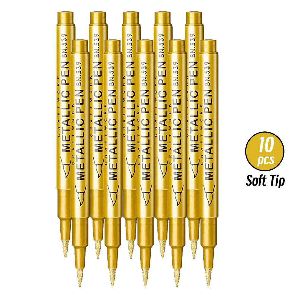 3pcs Brush Metallic Paint Marker Pens Gold Silver Color Permanent Art Marker For Manga Crafts Scrapbooking Stationery Supplies Qme 10p Soft Gold