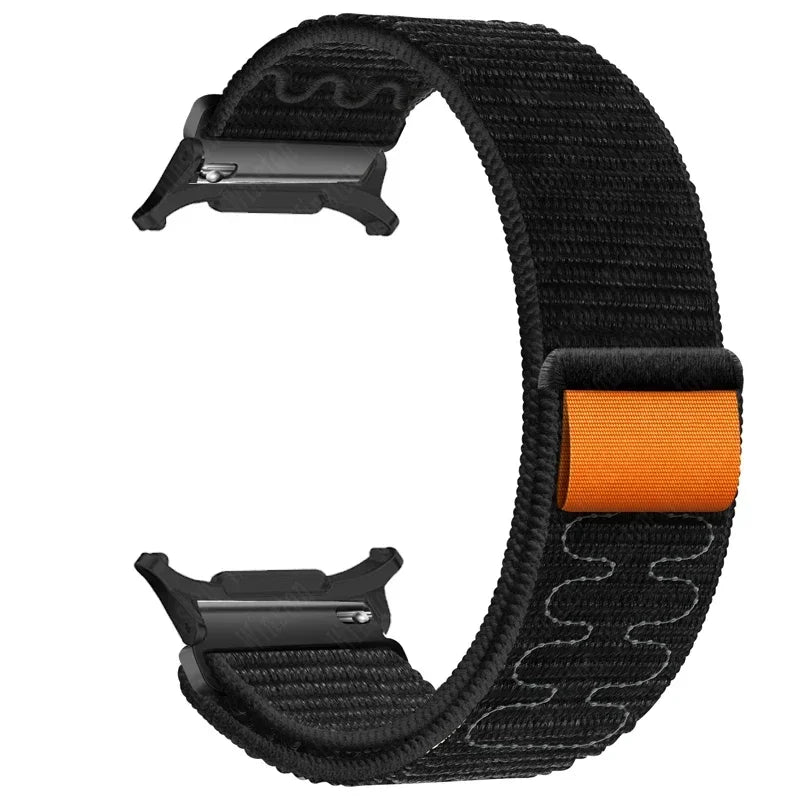 Nylon Solo Loop Strap for Samsung Galaxy Watch 7 Ultra 47mm Braided Band Bracelet for Galaxy 7 Ultra Quick Connector Watchband Qme Black-B Galaxy Watch 7 Ultra
