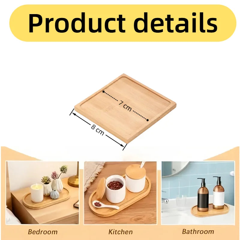 Eco-Friendly Bamboo Tray Non-Slip Multi-Functional Wood Saucer for Coffee Tea Dessert Snack Home Hotel Bathroom Living Room Qme square