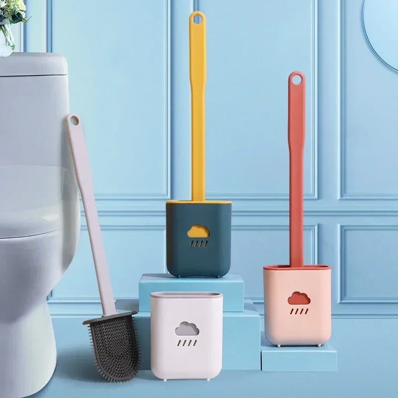 Silicone Toilet Brush Wc Gap Brush with Holder Flat Head Soft Bristles Cleaning Brushes With Quick Drying Bracket Bathroom Tool Qme