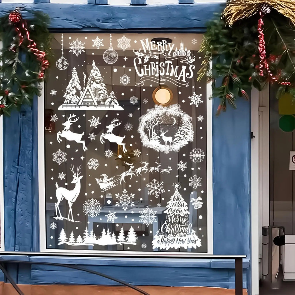 Christmas Window Stickers Glass Clings Decal Mural Pvc 9 Sheets Qme