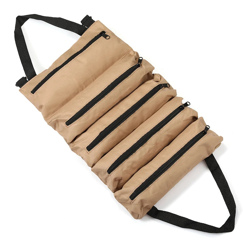 Pouch Roll UP Portable Small Tools Organizer Bag Multi-purpose Tool Qme Khaki