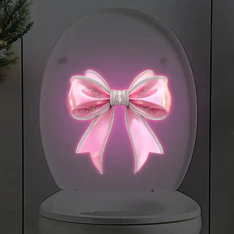 Pink Bowknot Toilet Sticker Glow Luminous Seat Cover Waterproof Qme