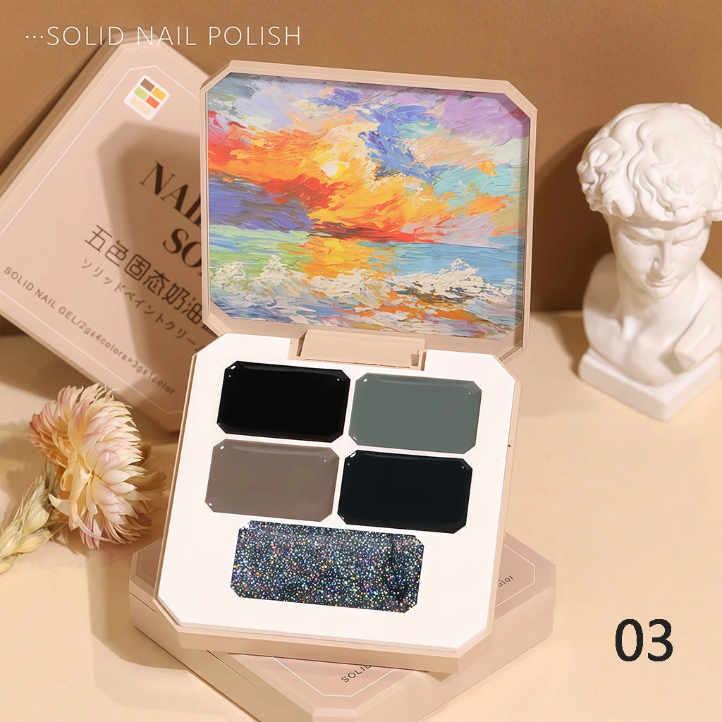 5 Colors Solid Gel Palette Japanese Nail Cream Mud Painting Art Qme 03