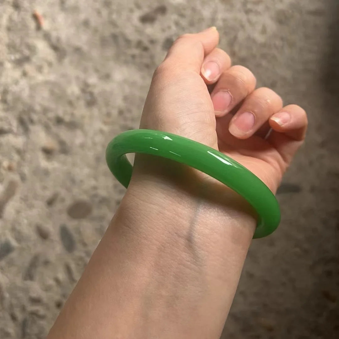 Beautiful Guifei Round Strip Thick Glass Anti Jade Ice Penetrating Bangle Bracelet Ancient Palace Hanfu Jewelry Accessories Qme dark green 58-62mm