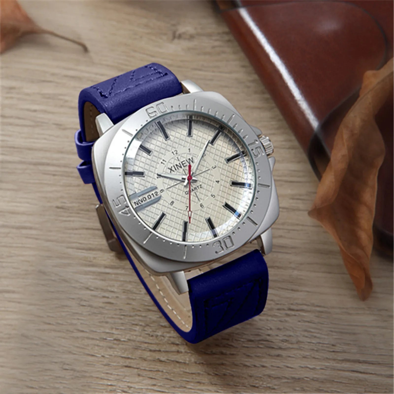 Male Hig-end Fashion Simple Business Leather Band Strap Glass Minimalist Round Dial Versatile Daily Outgoing Quartz Wrist Watch Qme B