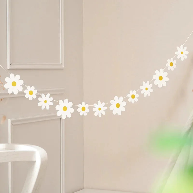 Daisy Banner Birthday Party Burlap White Flower Garland Confetti Flag Qme