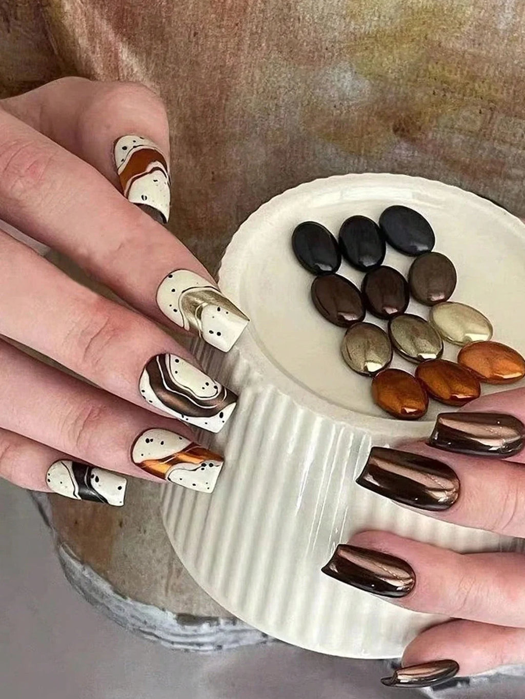 Metallic Magic Mirror Chrome Nail Art Powder Autumn Winter Brown Qme