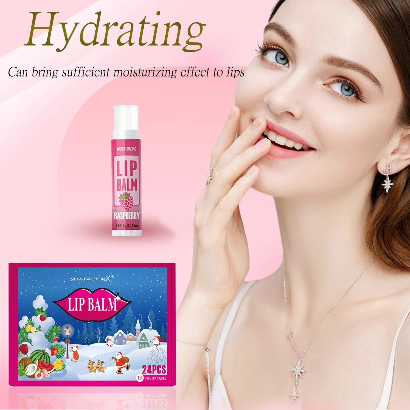 24PCS/ Box 12 Kinds of Flower and Fruit Lip Balm Set Gift Natural Fragrance Moisturizing Exfoliating and Brightening Lip Color Qme