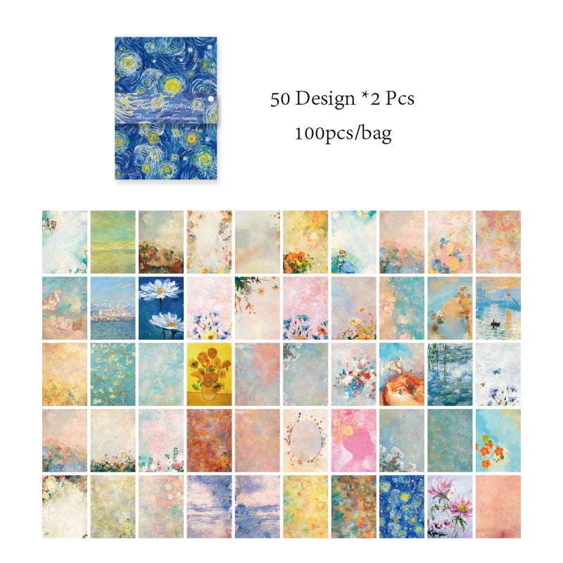 8 Style100Pcs/book Memo Material Paper Vintage Artistic Character Message Card Beautiful Flowers European Style DIY Hand Account Qme 8