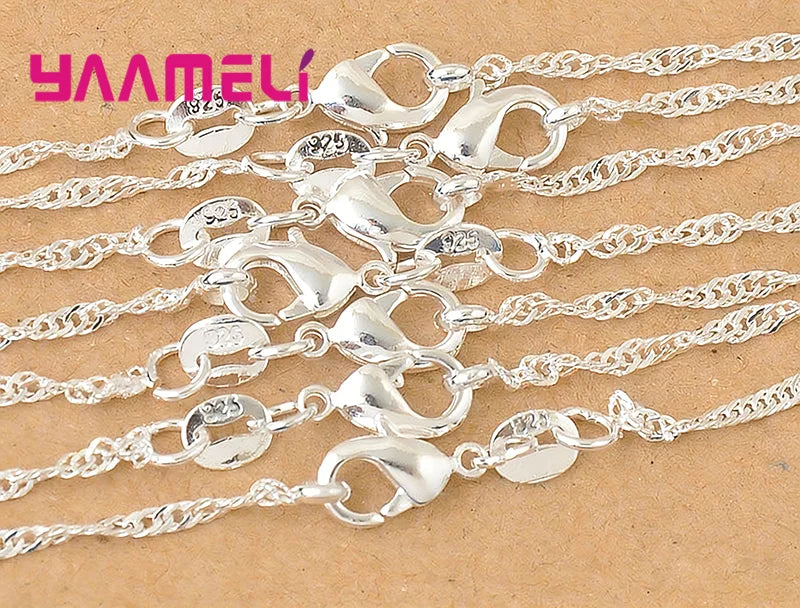 5PCS Promotion Wholesale 925 Sterling Silver Color Beautiful Water Wave Necklace Singapore Chain With Lobster clasps 16"-30" Qme