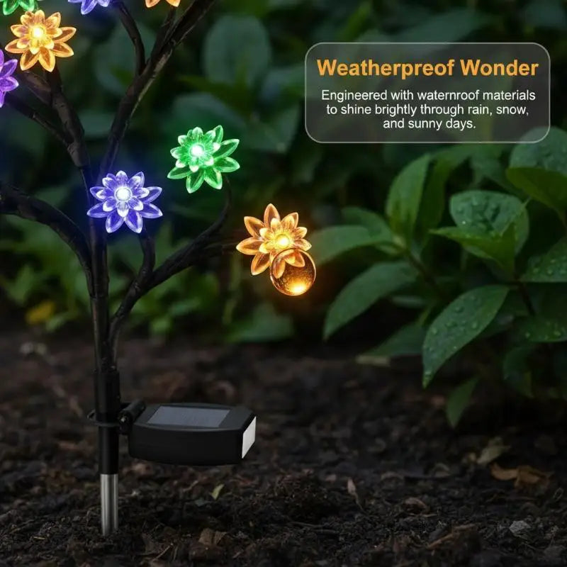 20 Leds Solar Cherry Blossom Lotus Lights Garden Light Outdoor Lawn Qme