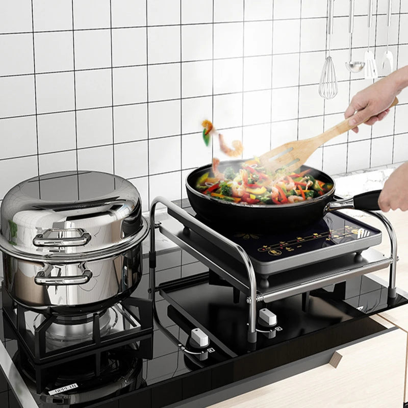 Kitchen Stainless Steel Induction Cooker Rack Floor Mounted Multifunctional Shelf Gas Stove Support Kitchen Accessories. Qme