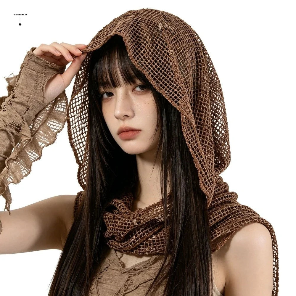 Fairy Solid Color Hooded Headscarf Breathable Y2k Head Wraps Scarf Lightweight Glitter Turbante Party Qme