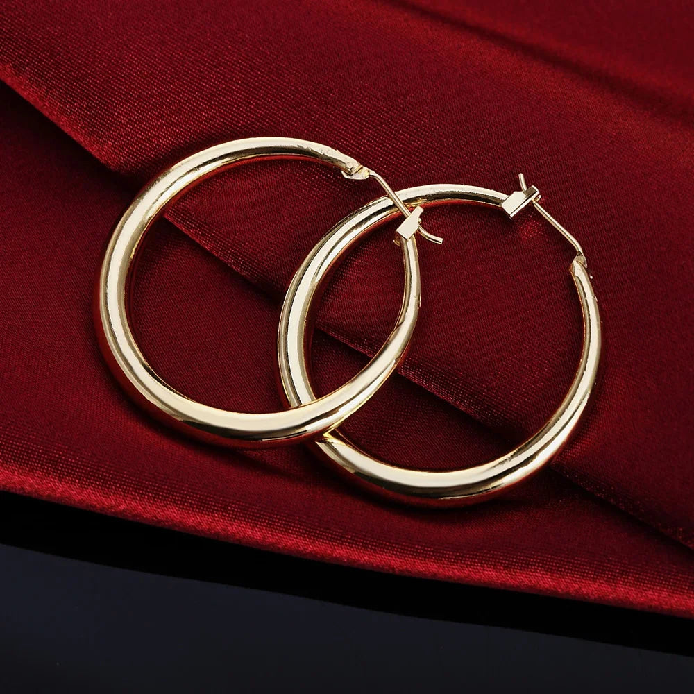 Hot Luxury 925 Sterling Silver Y2k 3.5cm Round Earrings 18K Gold color Fashion Street Versatile Jewelry Wedding Holiday Gifts Qme Gold