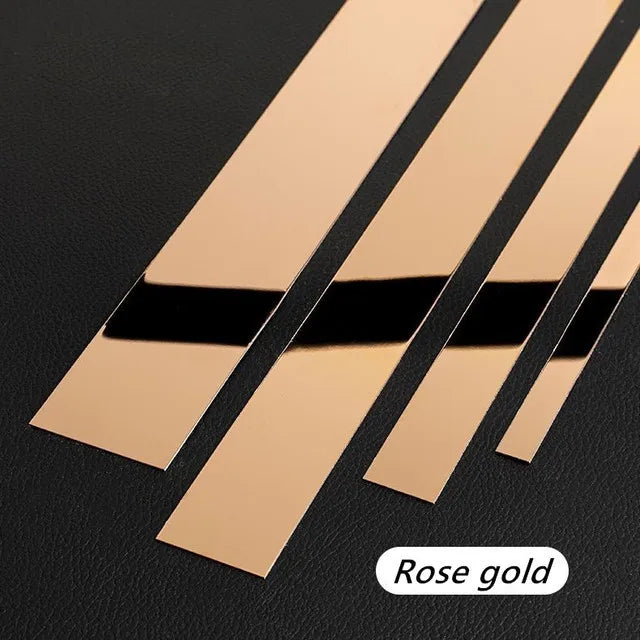 New 1 Roll Gold Wall Sticker Stainless Steel Flat Decorative Lines Titanium Mirror Wall Ceiling Edge Strip Living Room Decor Qme Rose Gold 2x244cm