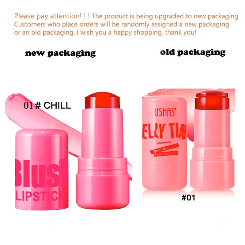 4 Colors Jelly Blush Stick Lip Balm Eyeshadow 3-in-1 Multi-Use Matte Blush Moisturize Brighten Lip Gloss Qme 01