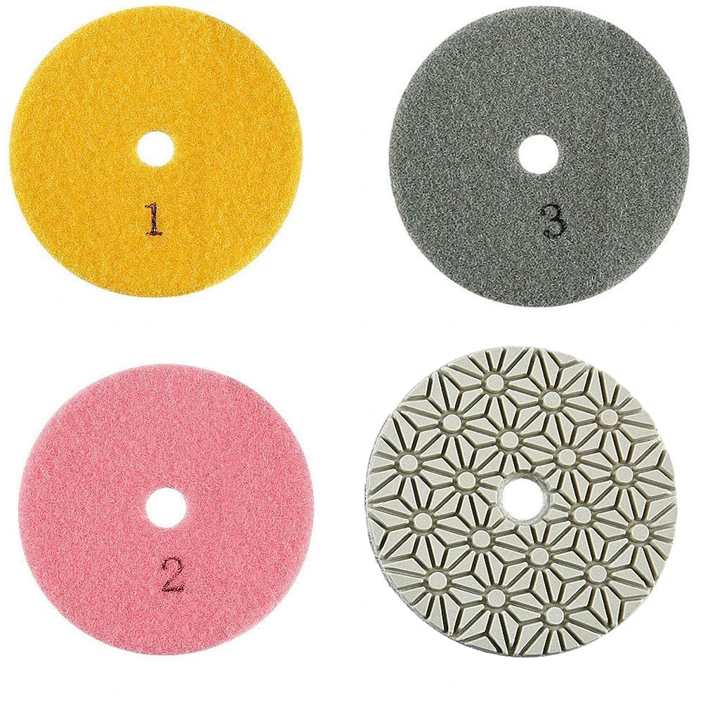 3 PCS 4 Inch 100mm Dry/Wet 3 Step Set Polishing Pads Granite Polishing Tool For Marble Stone Concrete Grinding Abrasive Qme