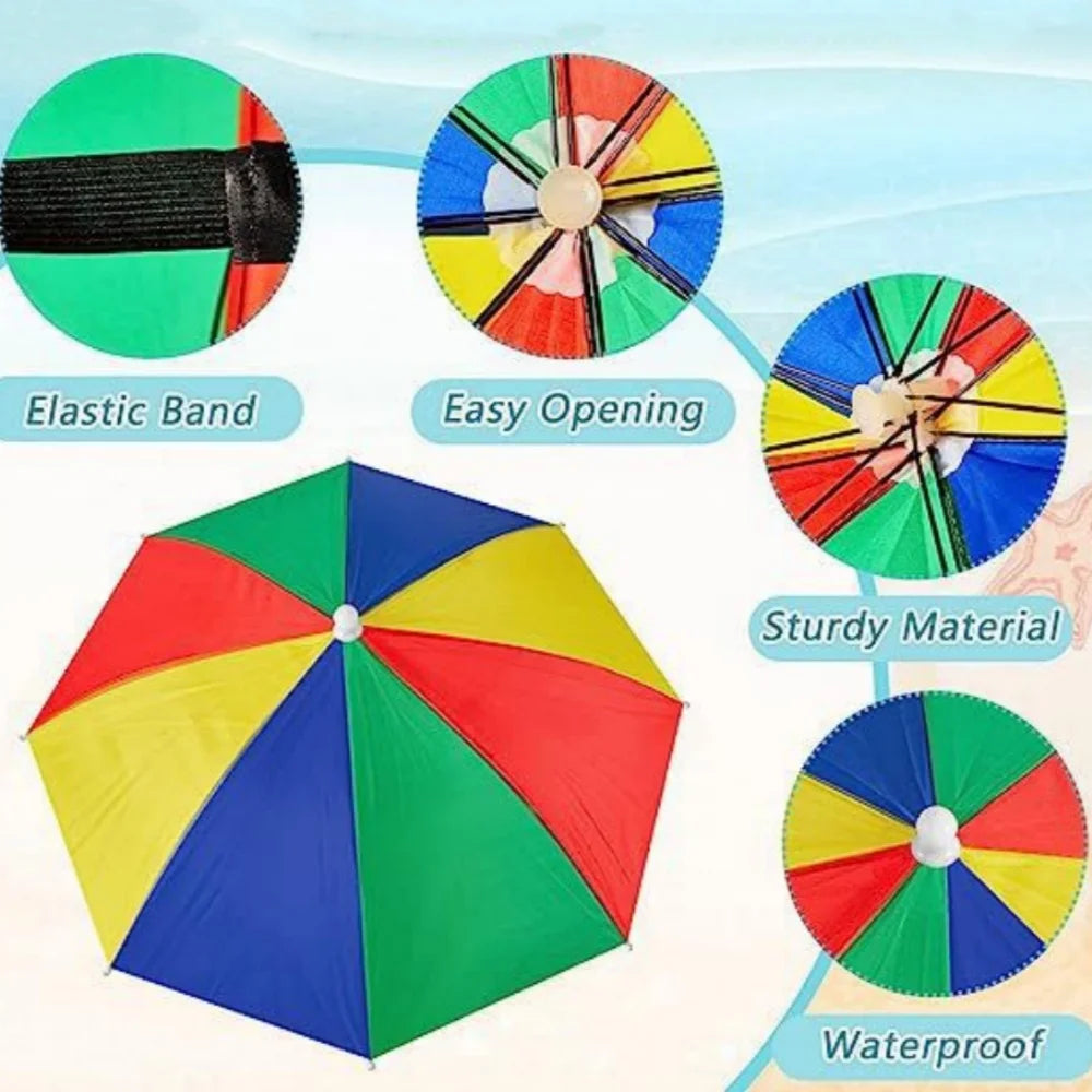 Head Wearing Type Umbrella Hat Anti-UV Windproof Rain Gear Foldable Fishing Sunshade Umbrella Hat Camping Beach Head Cap Qme