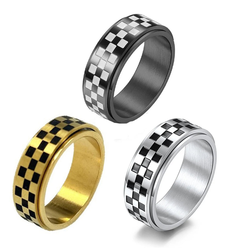 Cross-Border E-Commerce New Product Racing Racing Flag Go Chess Board Black and White Grids Stainless Steel Rotating Ring Qme