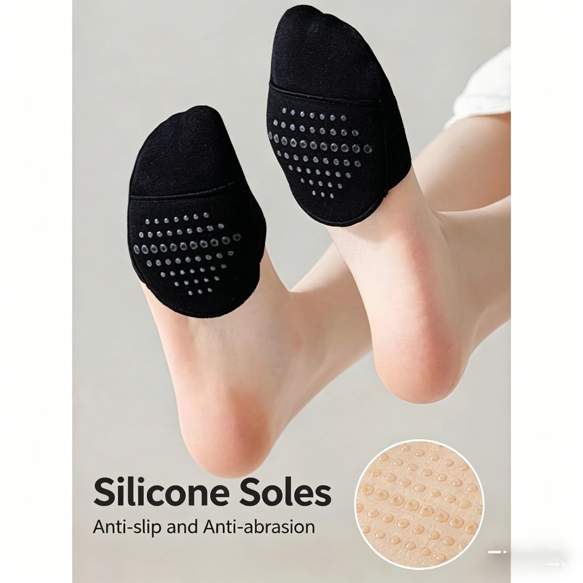 2pairs Women's Invisible Half Toe Socks, Non-Slip Forefoot Pads, Breathable Half Socks for High Heels, Anti-Wear Foot Cushions Qme