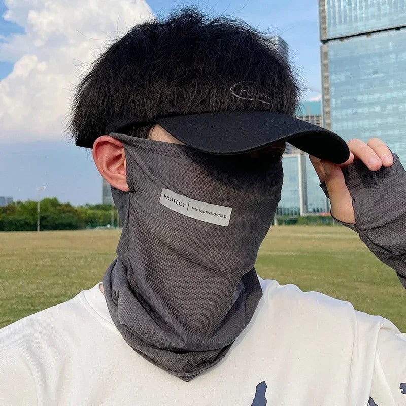 Ice Silk Sunscreen Mask For Men Women Outdoor Cycling Face Cover Solid Color Neck Wrap UV Protection Ear Bandana Scarf Summer Qme