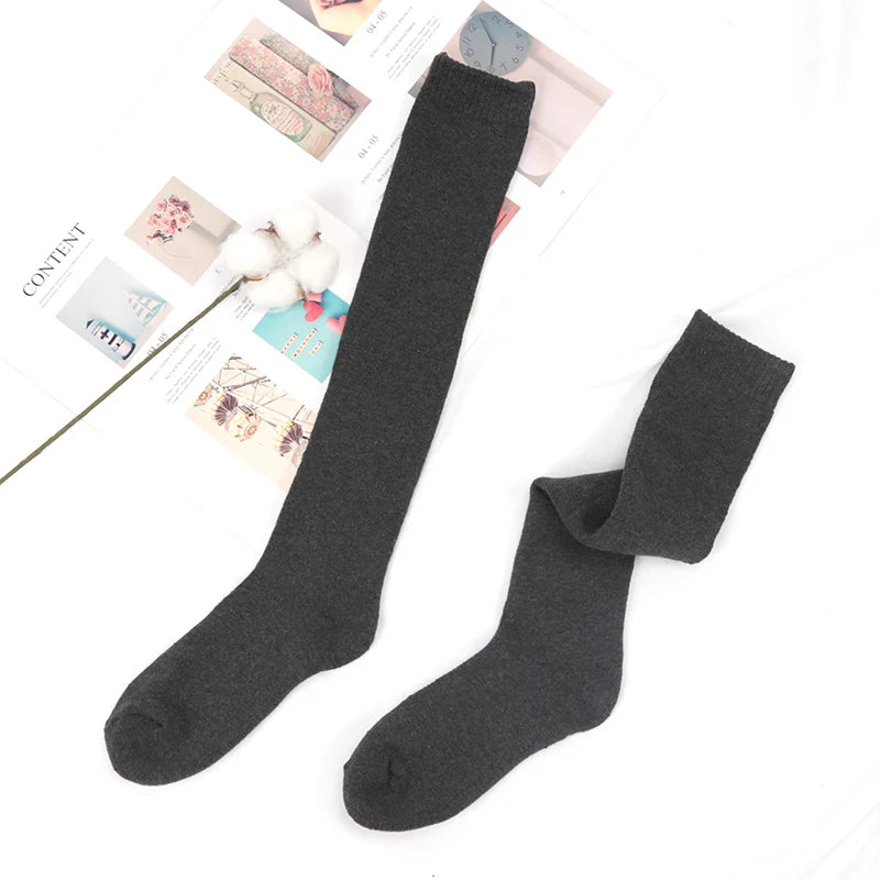 Mens Winter Compression Stocking Warm Hot Knee Long Leg Terry Thigh High Socks Cotton Thicken Cover Calf Male Socks Size 38-45 Qme Dark Grey EU38-45